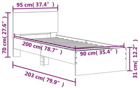 Giroletto Testiera Grigio Cemento 90x200 cm Legno Multistrato