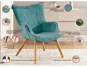 Poltrona con poggiapiedi turchese con rivestimento in velluto a coste Niko – Ropez