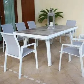 Tavolo Seattle 205/265 X 105 con Struttura in Alluminio e Piano in Ceramica effetto legno, Bianco