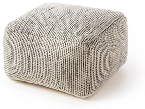 benuta Pure Pouf in lana fatto a mano Rocco Beige/Nero 55x55x30 cm - Tappeto fibra naturale
