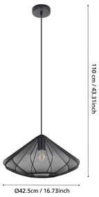 Eglo 43995 - Lampadario a sospensione con filo DOLWEN 1xE27/40W/230V diametro 42,5 cm nero