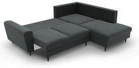 Divano angolare grigio scuro allungabile e con contenitore (con penisola a destra/a L) con rivestimento in velluto Kyoto – Cosmopolitan Design