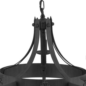 Lampadario Industrial-Nordico Cartwheel Ii Ferro Nero 5 Luci E14