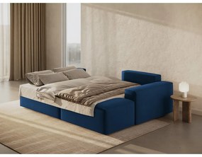 Divano angolare blu scuro allungabile/con contenitore (con penisola a destra/con chaise lounge) con rivestimento in velluto Jodie – Micadoni