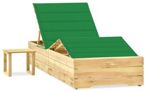 Lettino Da Giardino Con Tavolino Cuscino Legno Pino Impregnato /