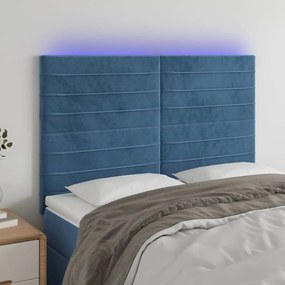 Testiera A Led Blu Scuro 144x5x118/128 Cm İn Velluto /