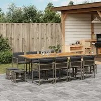 Set da Pranzo da Giardino 13pz con Cuscini Grigio in Polyrattan 3211526