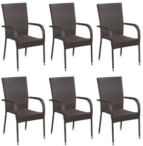 Set mobili da pranzo giardino 7 pz in polyrattan marrone