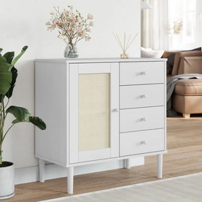 Credenza senja aspetto rattan bianco 80x40x80 cm massello pino