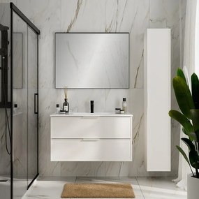 Colonna Quadra L30 H180 P32 bianco opaco laccato 1 anta reversibile, con maniglia in alluminio laccato bianco 4 ripiani