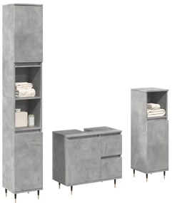 Set Mobili Da Bagno 3 Pz Grigio Cemento İn Legno Multistrato /