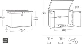 Armadio Porta Attrezzi o Bidoni Differenziata 2 Ante e Coperchio Keter Cortina Mega 190,5x109,3x132,5 cm in Evotech+ Grigio...