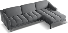 Divano angolare grigio (con penisola a destra) con rivestimento in velluto Nalu – Makamii