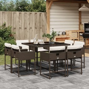 Set da pranzo da giardino 9pz con cuscini marrone in polyrattan