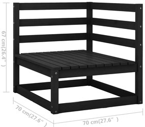 Set Divani da Giardino 11 pz Nero in Legno Massello di Pino