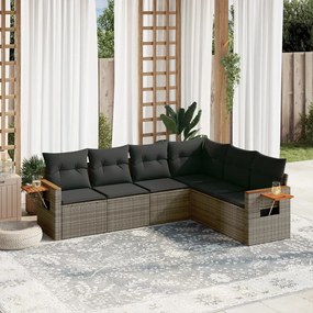 Set divano da giardino 6 pz con cuscini grigio in polyrattan