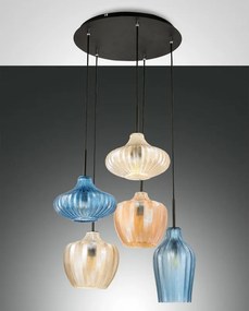 Lampadario Glamour Olbia nero paralume multicolore 5x E27 LA MIA LUCE
