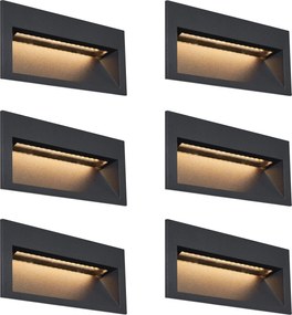 Set di 6 luci da parete ad incasso moderne nere 16cm incl. LED IP65 - Mert