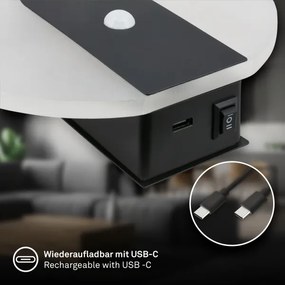 Briloner 3889015 - Lampada da parete LED ricaricabile con sensore TARO LED/2,5W/5V 1800 mAh nera