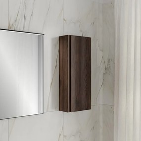 Pensile bagno Step L30 x H75 x P14cm, con 1 anta reversibile, walnut, cannettato, con chiusura ammortizzata