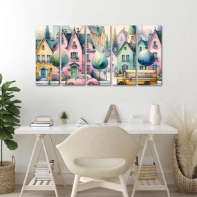 Quadri 5 pezzi – Cittadina in colori pastello
