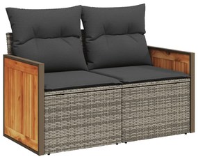 Set divano da giardino 9 pz con cuscini grigio in polyrattan