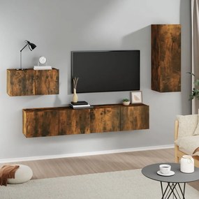 Set Di Mobili Porta Tv 4 Pz Rovere Fumo İn Legno Multistrato /