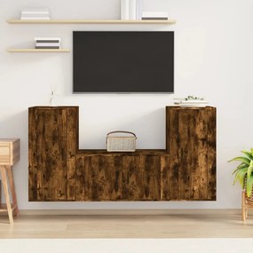 Set mobili porta tv 3 pz rovere fumo in legno multistrato