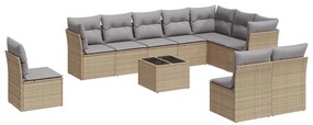 Set divani da giardino 11 pz con cuscini beige in polyrattan