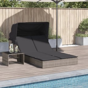 Lettino Doppio Con Baldacchino E Cuscini Grigio İn Polyrattan /