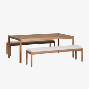 Set tavolo rettangolare (200x100 cm) e 2 panche da giardino in legno - Sklum