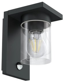 Applique Nera IP54 con Base E27 e Sensore di Movimento - Serie RIGA Base E27