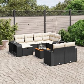 Set Divani da Giardino 11 pz con Cuscini in Polyrattan Nero