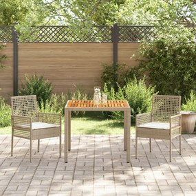 Set da pranzo da giardino  3 pezzi con cuscini beige polyrattan