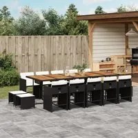 Set da Pranzo da Giardino 15 pz con Cuscini Nero in Polyrattan 3211179