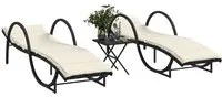 Lettini Prendisole 2 pz con Tavolino Nero in Polyrattan 368263