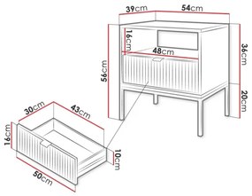 Comodino NOVA 56x54 cm grigio/nero