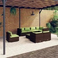 Set Divani da Giardino 9 pz con Cuscini in Polyrattan Marrone 3102620