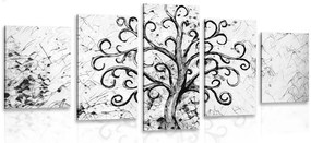 Quadri 5 pezzi – Simbolo dell'albero della vita in bianco e nero