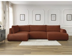 Divano angolare color mattone allungabile (con penisola a destra/a forma di "U") con rivestimento in velluto a coste Lucien – Bobochic Paris