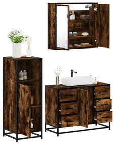 Set Mobili Da Bagno 3 Pz Rovere Fumo İn Legno Multistrato /