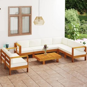 Set divani giardino 8 pz cuscini bianco crema in legno d&#039;acacia