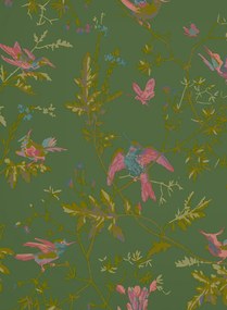 Cole & Son Carta da parati Hummingbirds - Fuchsia on Racing Green