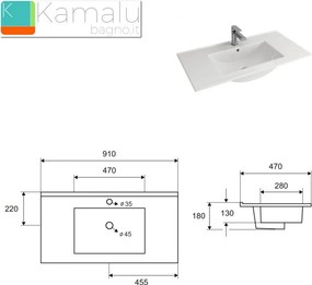 Mobile bagno sospeso da 90cm con 2 ante BT-90 - KAMALU