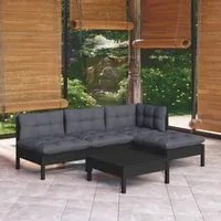 Set Divani da Giardino 5 pz con Cuscini Neri in Legno di Pino cod mxl 44129