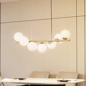 Lampada a sospensione Lucande Isandro, 95 cm, oro, bianco, a 7 luci, G9