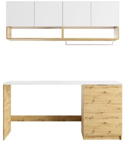 Mobili per lavanderia con lavatrice e piano di lavoro L182 cm Bianco e Naturale chiaro  - NATAJI
