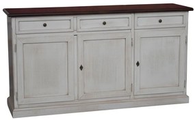 Credenza classica in legno massello bianco anticato piano noce