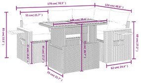 Set divani da giardino 5 pz con cuscini in polyrattan nero