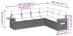 Set Divano da Giardino 6 pz con Cuscini Grigio in Polyrattan